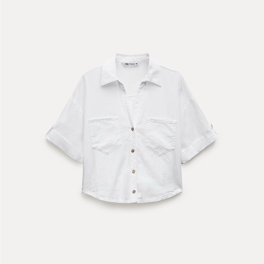 PRIMARK White Short-Sleeve Oversize Boxy Button Down Blouse Top Collar T-Shirt S - Picture 5 of 16